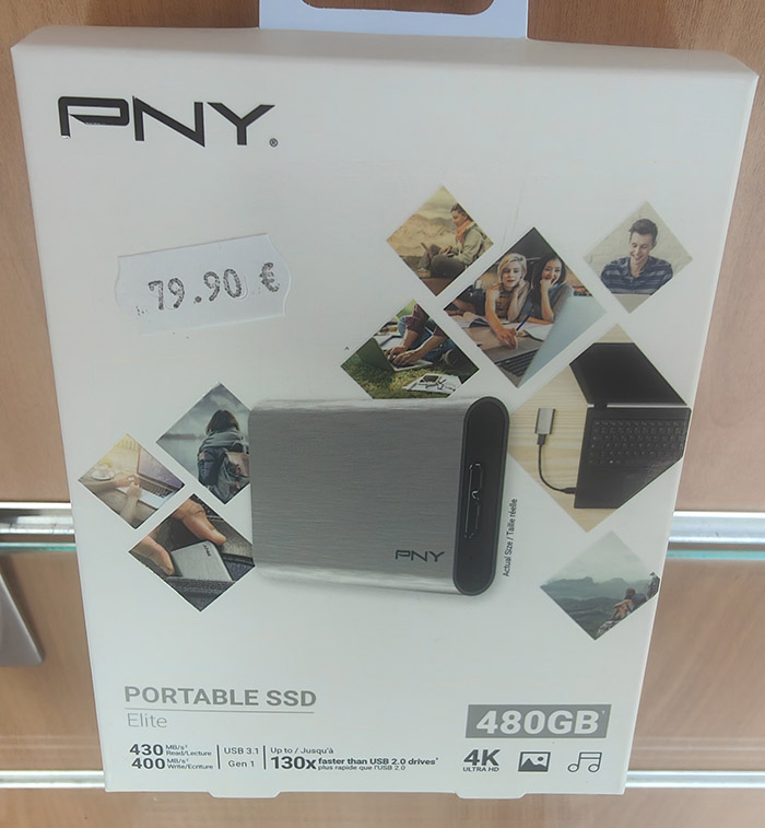 Disque dur externe PNY Elite 480Go SSD USB 3.1 (Noir)